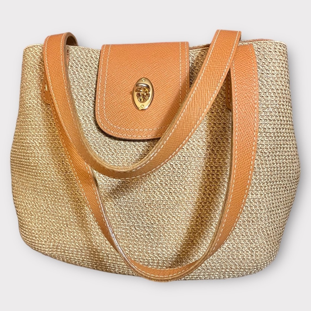ERIC Javits New York Vintage Squishee Woven & Leather Turn Lock Shoulder Purse